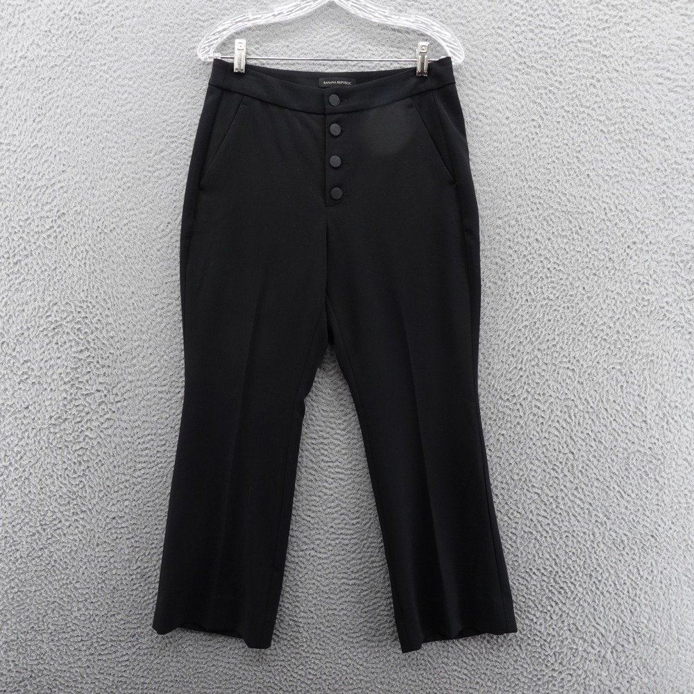 Banana Republic High Rise Crop Flare Pants 6 Black Womens Button Fly Stretch NEW